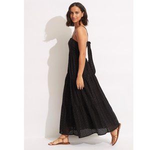 Seafolly Black Eyelet Tie-Back Maxi Dress